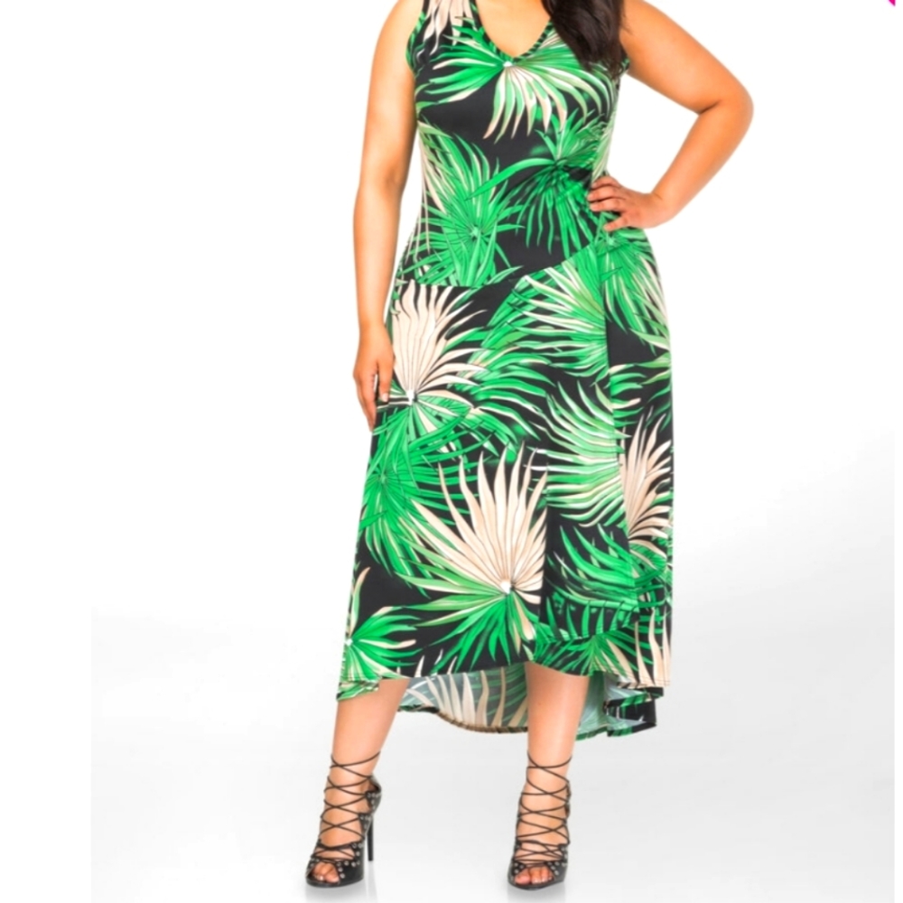 Palm Print Hi-Lo Maxi Dress